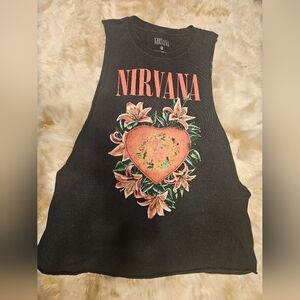 NIRVANA Black Sleeveless Top with Heart and Floral Design